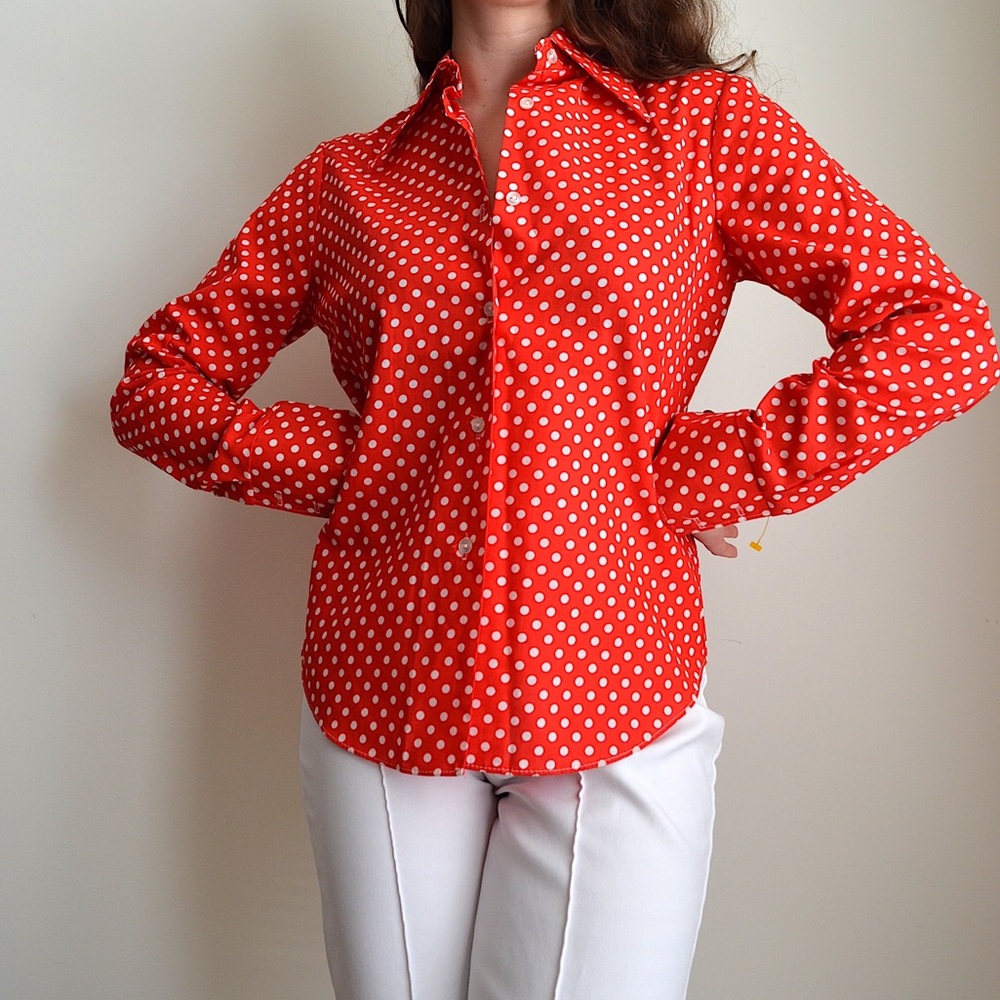 vintage 1970s polka dot button down shirt with disco collar from shirt accent - Picture 4 of 11